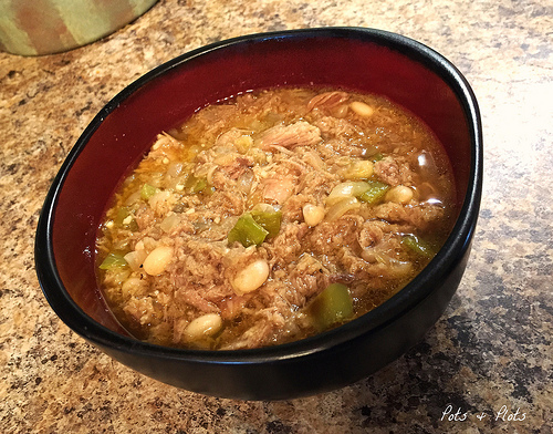 spicy pulled pork and white bean soup